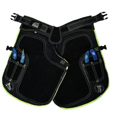 Imagem de Equine Care Avental Farrier feminino – Avental de couro e lona de 58 cm para aparar cascos e ferradura, cintura ajustável 71-132 cm, couro bovino de 2 mm, 500 g/m2, suporte para as costas, 4 bolsos