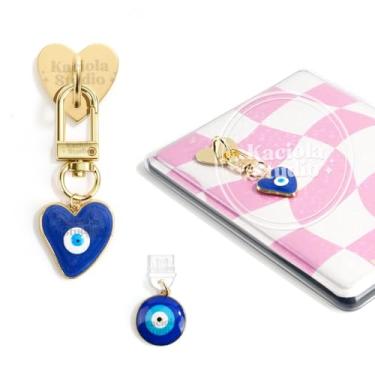 Imagem de Kaciola Correntes de berloque para leitor eletrônico com pingente tipo C, pingente de coração azul fofo e-reader pulseiras acessórios presente para leitores amantes de livros mulheres, pingentes