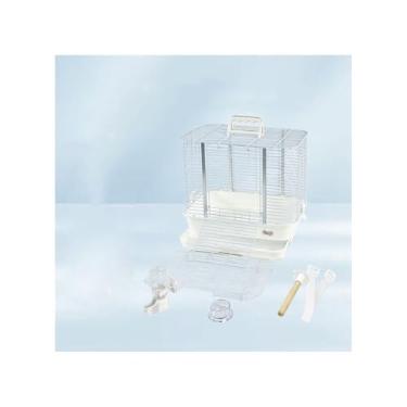 Imagem de Gaiola de pássaro, gaiola de papagaio, pode ser transportada à mão no ombro e para trás, base de puxar de arame horizontal, ninho de pássaro pequeno (branco)