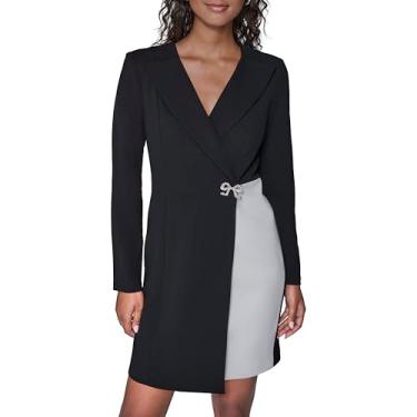 Imagem de Karl Lagerfeld Vestido blazer feminino de crepe de manga comprida, Preto/branco macio, 38