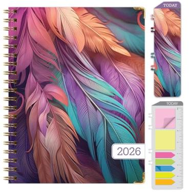 Imagem de Agenda Hardcover 2026, 17,8 cm x 23 cm: 14 meses (novembro de 2025 a dezembro de 2026), agenda mensal diária, agenda anual, marcador, pasta de bolso e conjunto de notas adesivas (pavão pastel)