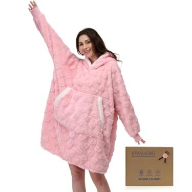 Imagem de KAWAHOME Cobertor com capuz com padrão 3D para mulheres e homens, moletom fofo aconchegante e quente, presentes de aniversário para mãe, namorada, coração - rosa