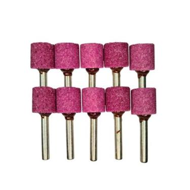 Imagem de Kit 10 Ponta Montada Pedra Rosa Para Retífica A39 19X19mm Haste 1/4 - 