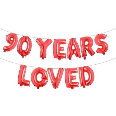 Imagem de Faixa de balão amada por 90 anos, guirlandas de glitter multicoloridas para artigos de decoração de festa de aniversário de 90 anos/aniversário de casamento (90 anos amados vermelho)