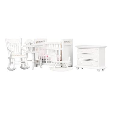 Imagem de Generic Cadeira de Balanço para Casa de Bonecas, Berço de bebê 1:12, Móveis para Casa de Bonecas, Mesa de Cabeceira, Simulação Vívida para Coletor Doméstico