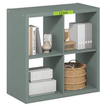 Imagem de Furinno Estante de livros em cubículos, moldura grossa de 4 cubos, estante reversível com costas abertas, 37 x 76 x 76 cm, para sala de estar, quarto, escritório em casa, verde sálvia