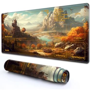 Imagem de RMJKXQZG for MTG Playmat with Zones 24" x 14" with High Elastic Rubber Base Non-Slip Rubber Sole HD Printing for MTG Mat Magic Mat Card Playmat Magic Playmat Mouse Pad, Game Scene Balloon Castle