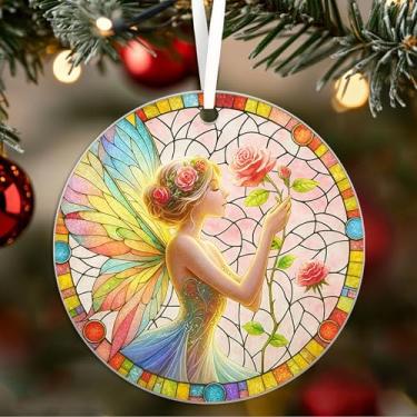 Imagem de Enfeite de acrílico vintage de fada - decoração de pendurar em vitral - enfeites e decorações de árvore de Natal - presentes para mulheres/mãe/filha/ela - anjo Suncatcher 04