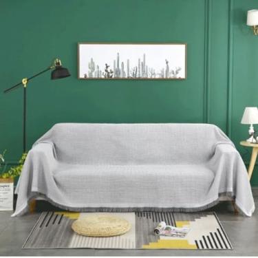 Imagem de 5JJJLOOOPP Capa de sofá estilo multicapa, cobertor de colo, cobertor de ombro, branco, cinza, estampa quadriculada, pode ser usada o ano todo, simples, elegante, natural (cor 2, 180 x 180 cm)