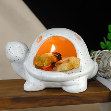 Imagem de Mougigi Porta-tartaruga Palo Santo de cerâmica branca feita à mão, sálvia, incenso de cone e suporte de queimador copal | Ideal para meditação, ioga, aromaterapia e espaços de altar | Presente de