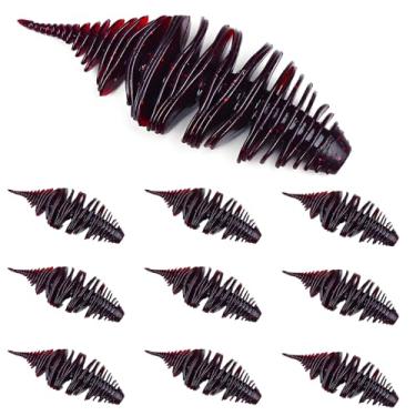 Imagem de 10 iscas de isca de natação macia, kit de iscas de pesca de plástico macio, iscas de natação com 5 cores, cauda de agulha pequena rosqueada para truta, tipo de peixe, robalo, vermelho e água doce