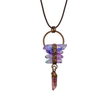 Imagem de EDEN'S CALL Colar retrô com pingente de pedra de cristal irregular com cordão ajustável, Pedra, Pedra de cristal revestida de titânio