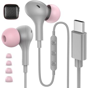 Imagem de Fones de ouvido USB C com fio para iPhone 17 16 Pro Max Plus 15 Samsung S25 S24 Ultra S23 FE A16 A17 fones de ouvido com fio, fones de ouvido tipo C com microfone e isolamento de ruído para iPad 11