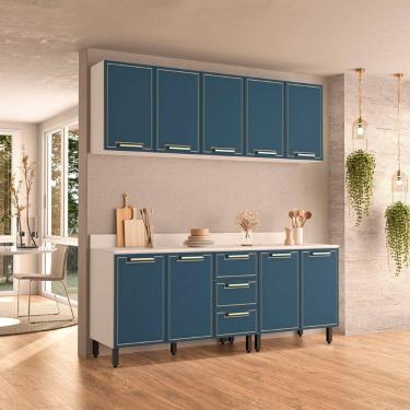 Imagem de Cozinha Compacta 250089 4 Peças Amara Branco Azul Politorno Móveis