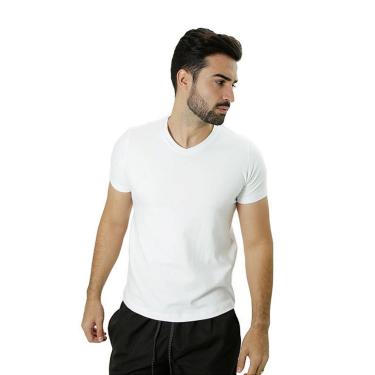 Imagem de Camiseta Masculina Básica Cotton Branca Gola V