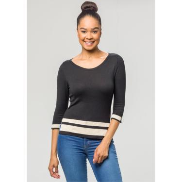 Imagem de Blusa 3/4 Pau a Pique Modal Preto e Bege