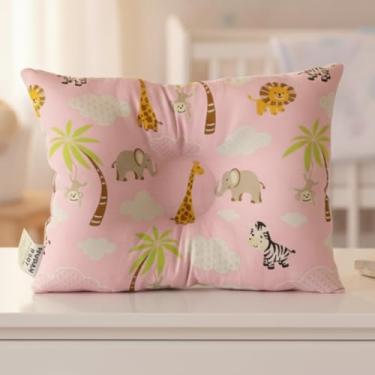Imagem de Travesseiro Anatômico para Bebê, 27 x 37cm, Fibra Siliconada Hipoalergênica, 100% Algodão (Safari - Rosa Bebê)