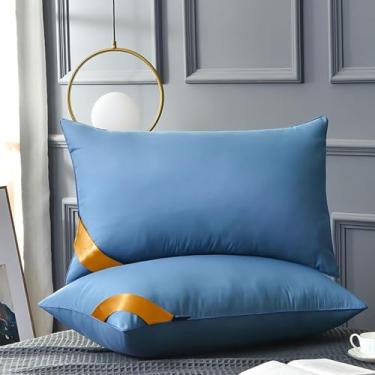 Imagem de 2pcs Núcleo De Travesseiro De Alta Resiliência De Grau Hoteleiro - Travesseiro De Cama Travesseiro Único Travesseiro De Penas De Veludo Macio E De Apoio Adequado Para Dormi, Blue, Standard
