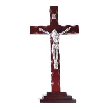 Imagem de KiBcsLic Cruz de madeira para parede, decoração de parede, crucifixo, cruz de madeira, estátua religiosa católica, pingente, ornamento para entrada de casa, Jesus Branco 34x17.5cm