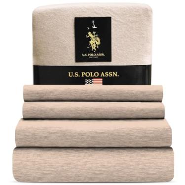 Imagem de U.S. Polo Assn. Todas as estações, material macio e aconchegante, 1800 fios, conjunto de lençóis de jérsei mesclado com 4 peças