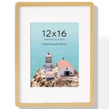 Imagem de Acovy Porta-retrato de 30 x 40 cm, moldura de madeira de carvalho maciça com tapete para 21 x 28 cm, moldura de pôster com vidro temperado e ferragens para pendurar, para exibição de parede e mesa, 1