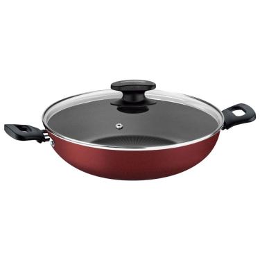 Imagem de Panela Wok Loreto Em Aluminio Antiaderente Com Tampa Vermelha 28cm