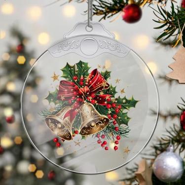 Imagem de Enfeites de Natal para pendurar em cristal de sino, enfeites de árvore de Natal feitos à mão, decoração de carro e casa - presentes de Natal, decoração de artesanato em acrílico, ideias de troca de