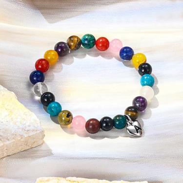 Imagem de Pulseira feminina com pingente de coração delicado com inicial A-Z, elástico, hipoalergênico, não mancha, à prova d'água, presentes de aniversário personalizados, joias modernas multicoloridas, One