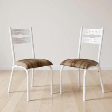 Imagem de Kit 2 Cadeiras De Aço Com Assento Estofado Luna - Branco E Capuccino -