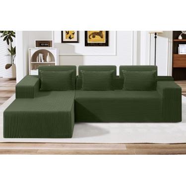 Imagem de HABUTWAY Sofás seccionais para sala de estar, sem montagem, sofá em forma de L 266.7 cm sofá modular secional com assento profundo, conjuntos de móveis de sofá de nuvem para apartamento, veludo cotelê