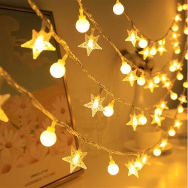 Imagem de Cordão de luzes de LED de estrela e globo para quarto, parede, pátio, jardim, decoração de festa de casamento de Natal