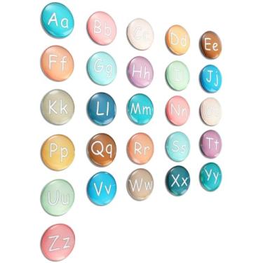 Imagem de Tellegloww Letras magnéticas grandes do alfabeto, 26 peças de ímãs de vidro colorido ABC Ímãs de geladeira para agenda de geladeira, quadro branco apagável a seco e atividades educativas (cor clara)