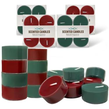 Imagem de Velas perfumadas de Natal, mistura natural de soja e cera de abelha, cores natalinas: vermelho e verde; maçã, canela e abeto bálsamo forte perfumado, tempo de queima de 3,5 horas, 16 peças por