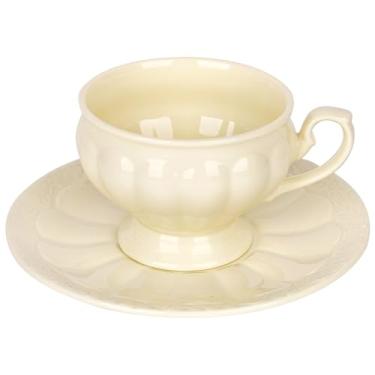 Imagem de DODAMOUR Conjunto de xícara de café e pires de cerâmica, xícara de chá de porcelana vintage com design de abóbora para expresso, latte, leite, caneca de marfim elegante presente para café ou chá da