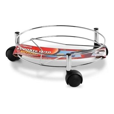 Imagem de 3X Suporte Botijão De Gás Reforçado Aço Cromado Com Rodinhas