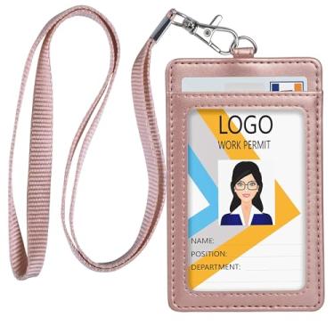 Imagem de Cordões para crachás de identificação, porta-crachás de couro para documentos de escola de trabalho, cartões de cruzeiro, cartões de hotel, cartões de passagem - ouro rosa