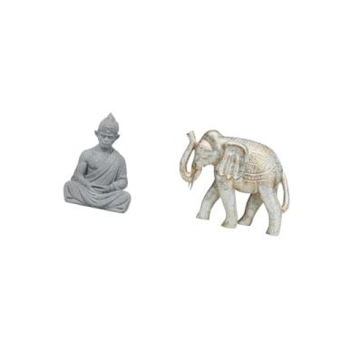 Imagem de Fenteer Estátua de Elefante E Macaco, Buda, Escultura de Madeira Esculpida à Mão, Sol Wukong, Miniatura Colecionável, Animal Rústico, Lembrança para Hotel, Pá