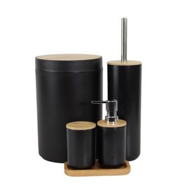 Imagem de Kit Banheiro 5 Peças Preto Premium com Lixeira, Dispenser e Acessórios – Mood Life
