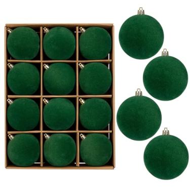 Imagem de Briful Enfeites de bola de Natal de veludo de 8 cm, 12 peças de bolas verdes foscas macias, decorações de árvore de Natal inquebráveis, bolas de Natal neutras aconchegantes para férias, festa e