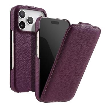 Imagem de LYJSMGZ Capa de couro genuíno para iPhone 17 Pro Max/17/17 Pro/17 Air, capa protetora magnética contra arranhões e forro macio para capa protetora de corpo inteiro de 360°, roxa, 17
