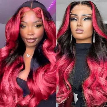 Imagem de Peruca haha Ombre Pink Human Hair 13x6 Lace Front 180% 45cm