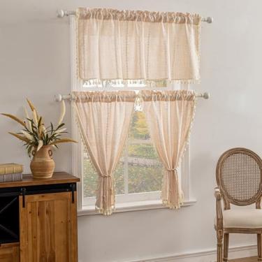 Imagem de HiSnug Conjunto de cortinas de janela com filtro de luz, saia e camada, cortinas curtas com bolso duplo para decoração de cozinha, café, tratamento de janela, 1 painel de 137 cm L x 45 cm C e 2