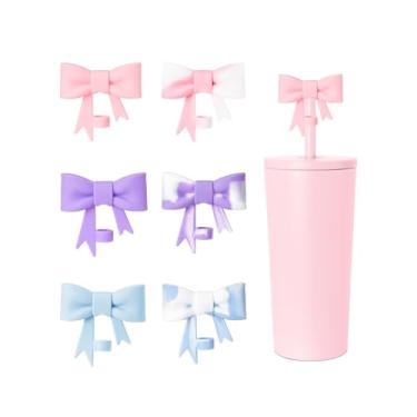 Imagem de 6 peças de capas clássicas de canudo de arco de 8 mm compatíveis com copos Stanley, protetores de tampas reutilizáveis e fofas de silicone para canudo, canudo, acessórios