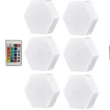 Imagem de Luminária Quântica Hexagonal LED RGB, 6 Peças com Controle Remoto, Decorativa Modular, Branca, Alimentação por Pilhas AAA