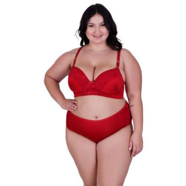 Imagem de Conjunto Sutiã e Calcinha Lingerie Plus Size Cós Alto com Detalhe de R