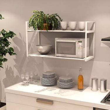 Imagem de Prateleira Industrial Parede ou Suspensa Branca Aço e Madeira 50x40x90