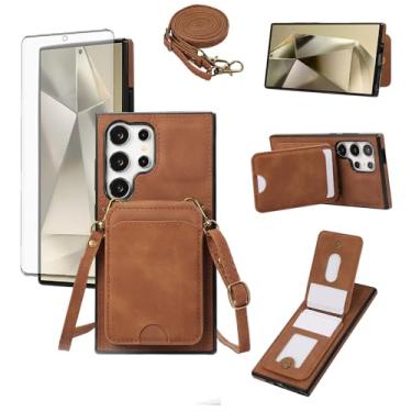 Imagem de Asuwish Capa de telefone para Samsung Galaxy S21 Ultra 5G Capa carteira com protetor de tela de vidro temperado e alça de pulso de couro flip porta-cartão de crédito celular S21ultra 21S S 21 21ultra