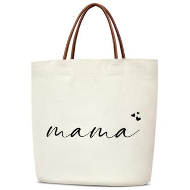 Imagem de mermermu Bolsa feminina de lona, presente de aniversário de Natal, Dia das Mães, presente de aniversário para mãe, estética reutilizável, sacolas de compras de supermercado com alças de couro, bolsa