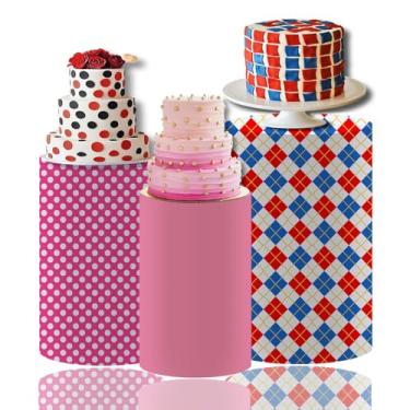 Imagem de MvoVitality Conjunto de 3 capas de cilindro de bolinhas e xadrez reutilizáveis, capas elásticas de elastano para aniversário, chá de bebê, carnaval e decorações de festa com tema retrô