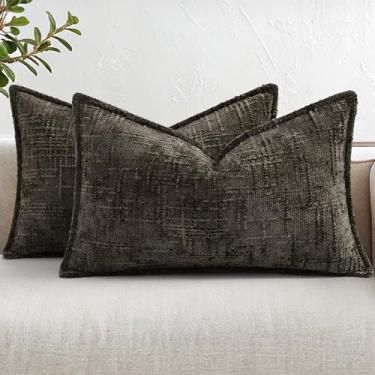 Imagem de decorUhome Conjunto de 2 capas de almofada de chenille, 30,5 x 50,8 cm, espessas, texturizadas, neutras, decorativas com design elegante para sofá, sala de estar, chocolate
